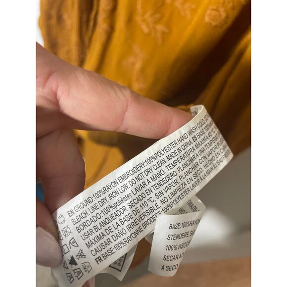 Forever 21 S Embroidered Bohemian Gypsy Western Open Front Mustard Kimono - Picture 6 of 6